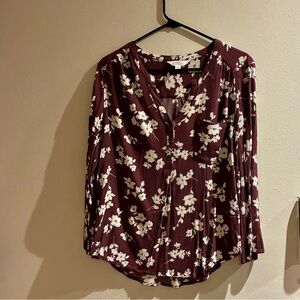 Market & Spruce Floral Burgundy Blouse Large